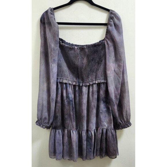 Aritzia Wilfred Tempest Mini Dress Sizes L Print Smocked Square Neck Stretch - Picture 3 of 9